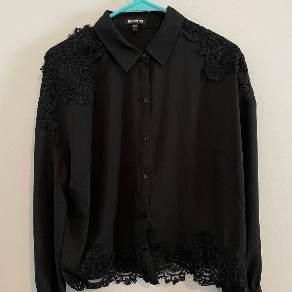 Black lace button down
